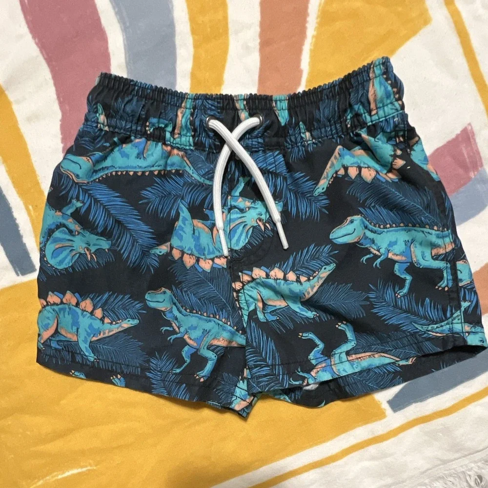 Carter's Boys Swim Trunks Dinosaur Print Blue Black 3T Drawstring Elastic